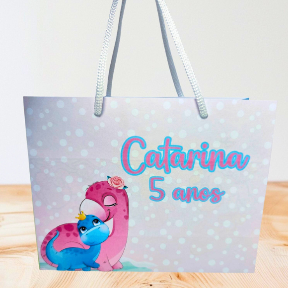 Sacolinha Dino Baby Menina personalizada | sacolinha | Lembrancinha | Mimos | aniversário Dino Baby PEGUE E MONTE