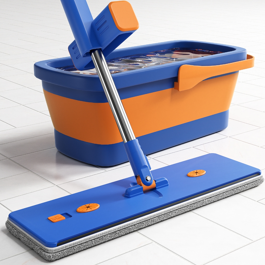 Kit 9 Esfregão Preguiçoso - Seco/Úmido, Dobrável c/ Balde Raspador (Sem Enxágue) - S10