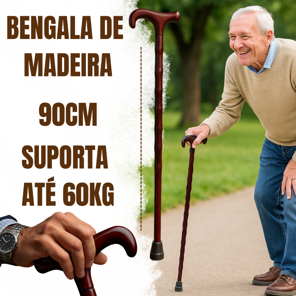 Bengala de madeira 90CM para idoso apoio velho idade senhora senhor 60KG muleta ortopédico resistente marrom em Oferta na Shopee