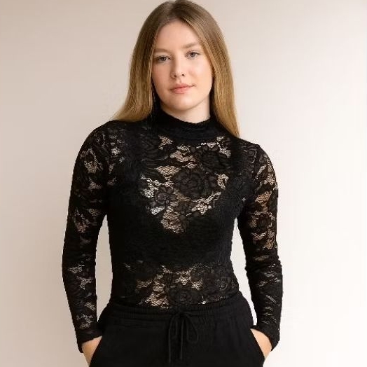 BODY DE RENDA GOLA ALTA CONFORTÁVEL ESTILOSO BLOGUEIRA MANGA LONGA FEMININO em Oferta na Shopee