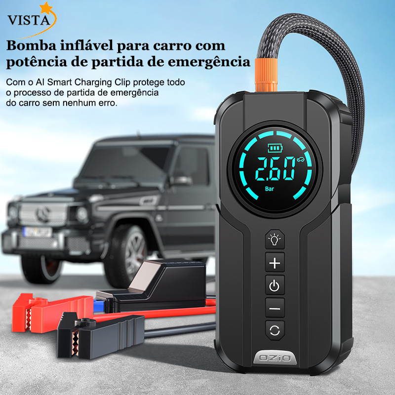 Inflador Elétrico Digital com Display e Bicos Compressor Portátil Veicular Power Bank 5V em Oferta na Shopee