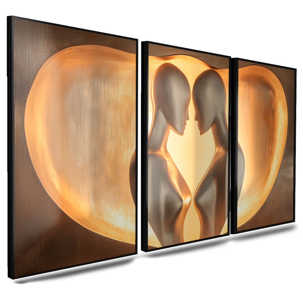 Kit trio quadros decorativos casal amor conexão familia arte abstrata e moderna para quarto sala hall