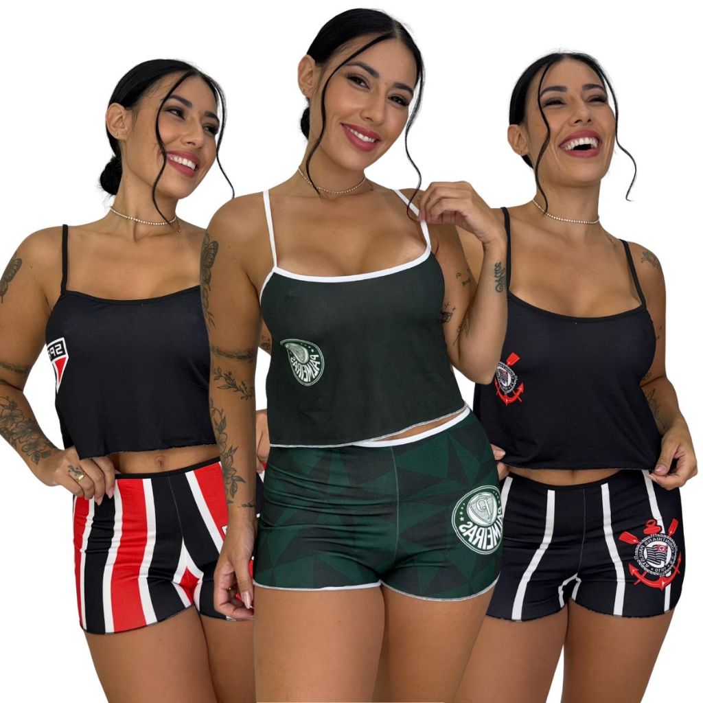 Pijama Feminino Baby Doll Verão Malha Suede Adulto Regata Short Times Temático Clubes Times Futebol em Oferta na Shopee