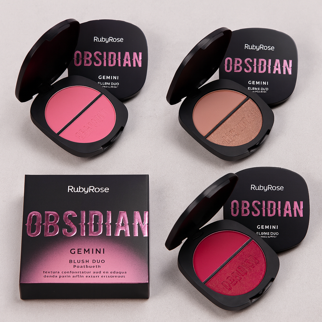 Blush duo Cintilante Gemini Compacto/Cremoso Coleção OBSIDIAN BY RUBY ROSE