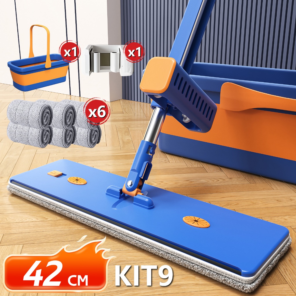 KIT 9 Esfregão Milagroso - Limpa Seco/Úmido sem Enxaguar, Balde com Raspador -S10