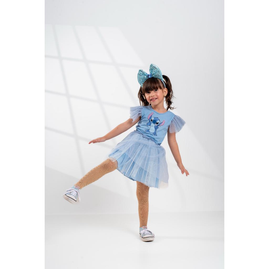 Fantasia Infantil Vestido Stitch Azul Claro com tiara em Oferta na Shopee