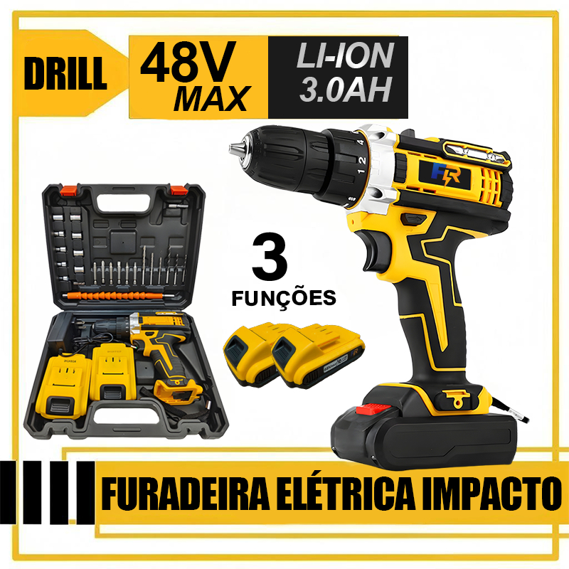 Parafusadeira Furadeira e Chave De Impacto 48V 2 Baterias 3 funções Kit Completo Acessórios em Oferta na Shopee