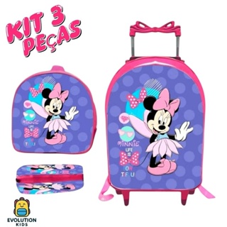 Kit Mochila Escolar de rodinhas Minnie - Estojo - Lancheira - feminino - menina em Oferta na Shopee