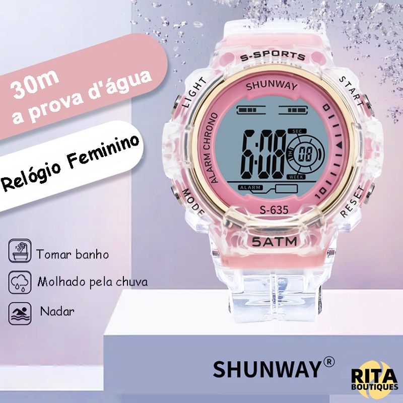 Relogio Feminino Digital à Prova D'água De Pulseira Transparente Esportivo Luminoso LED Eletrônico Cronômetro Rosa Preto em Oferta na Shopee