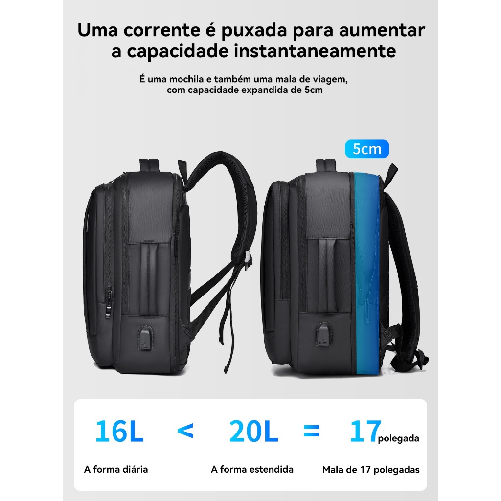 Mochila de laptop de negócios à prova d'água reforçada com expansão de capacidade — foto 5