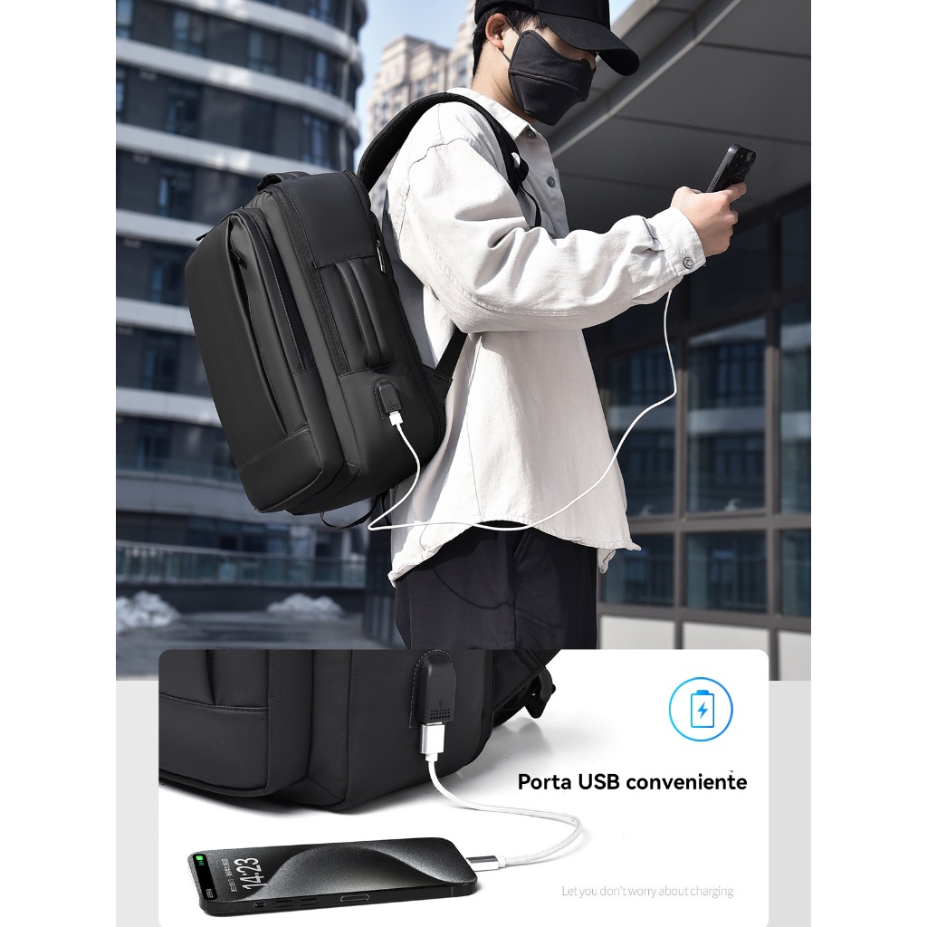 Mochila de laptop de negócios à prova d'água reforçada com expansão de capacidade — foto 3