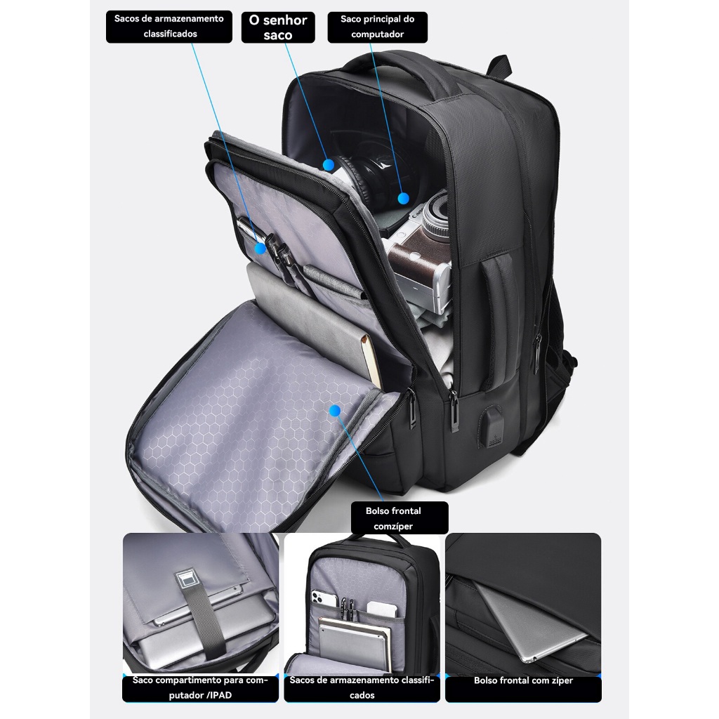 Mochila de laptop de negócios à prova d'água reforçada com expansão de capacidade — foto 4