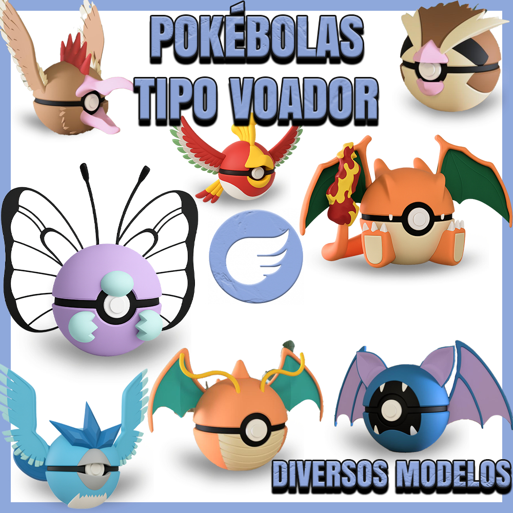 Pokébolas Personalizadas Tipo Voador 🕊️ | Pidgeot, Staraptor, Noivern e mais | Coleção Pokémon 3D