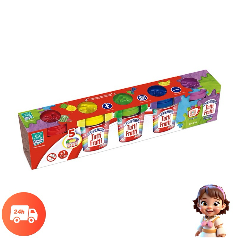 Kit 5 Massinhas De Modelar C/ Cheiro Tutti Frutti Divertidas - Super Toys