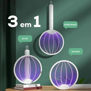 3 em 1 Raquete Elétrica Dobrável Recarregável USB para Mosquitos em Oferta na Shopee