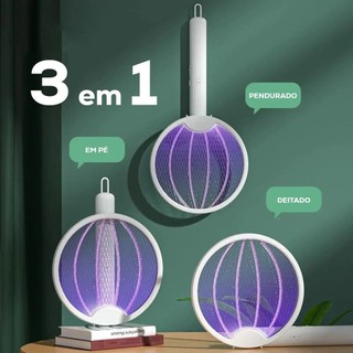 3 em 1 Raquete Elétrica Dobrável Recarregável USB para Mosquitos