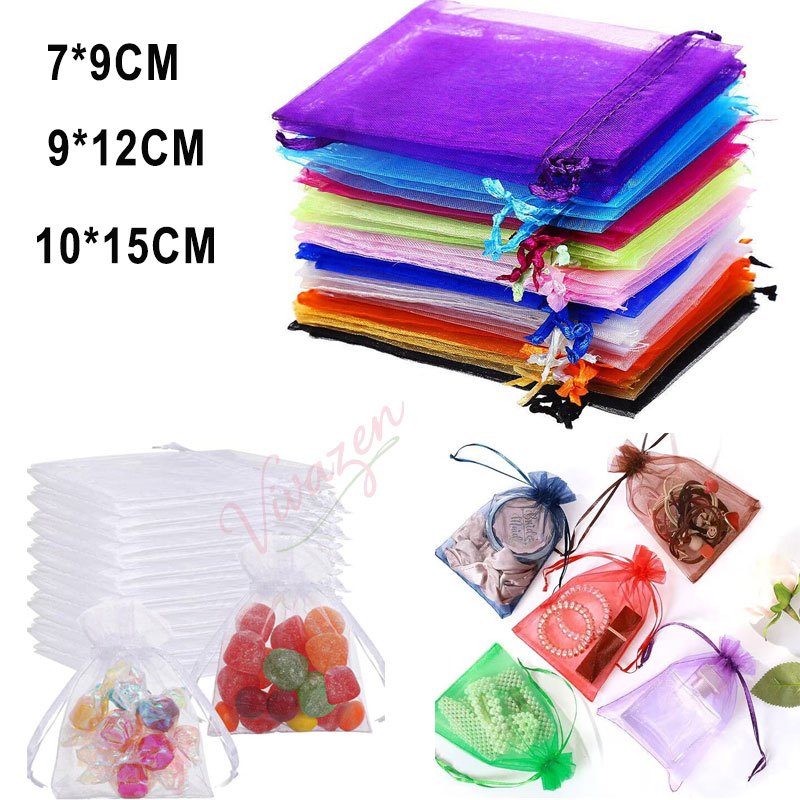 Kit 100 Un Saco Saquinho Organza Tule Saquinho Branco Saco Para Lembrancinhas Decoração Presente Festa Casament