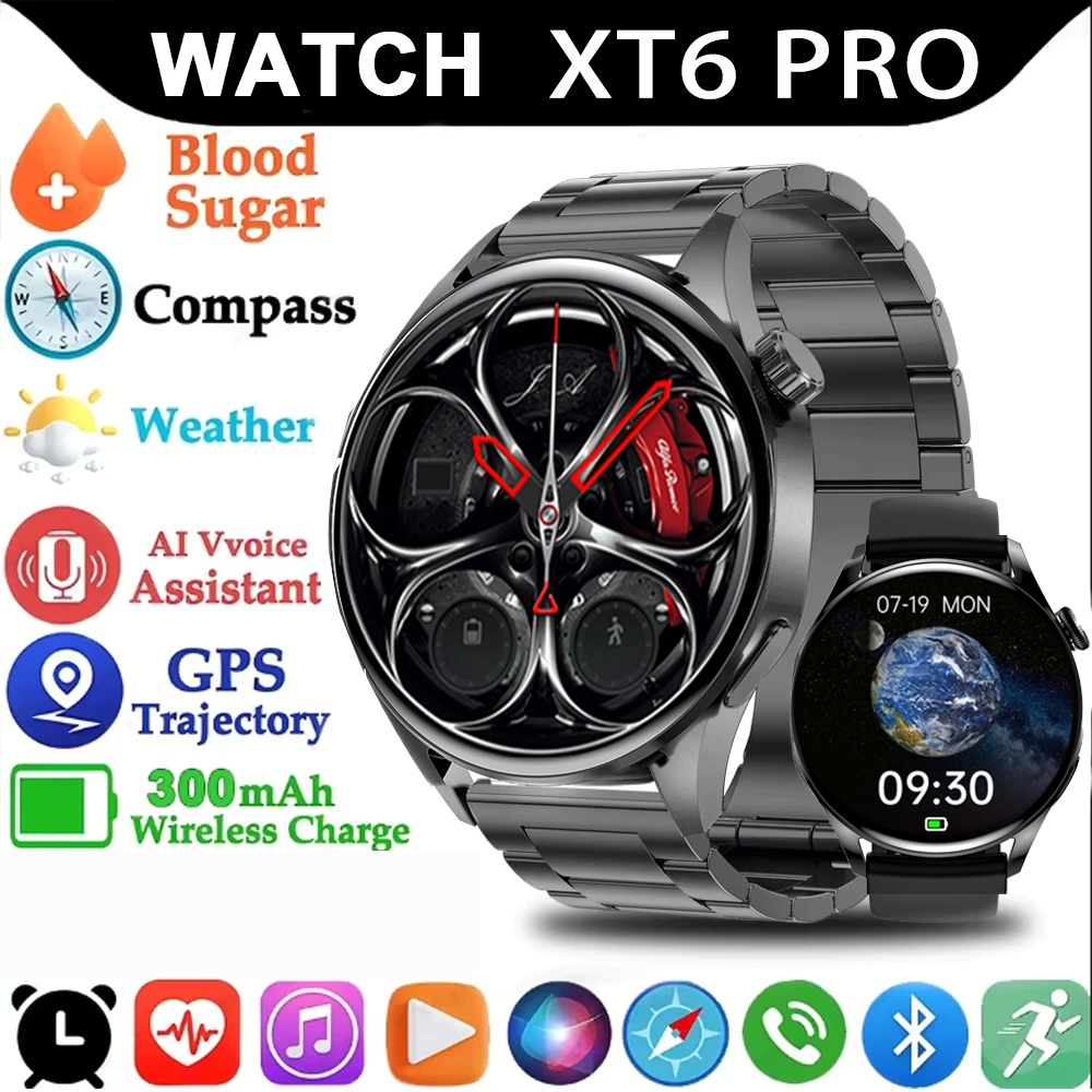 2026 GT6 MAX mais recente smartwatch de Tela 3D AMOLED HD com chamada Bluetooth e função de ritmo cardíaco