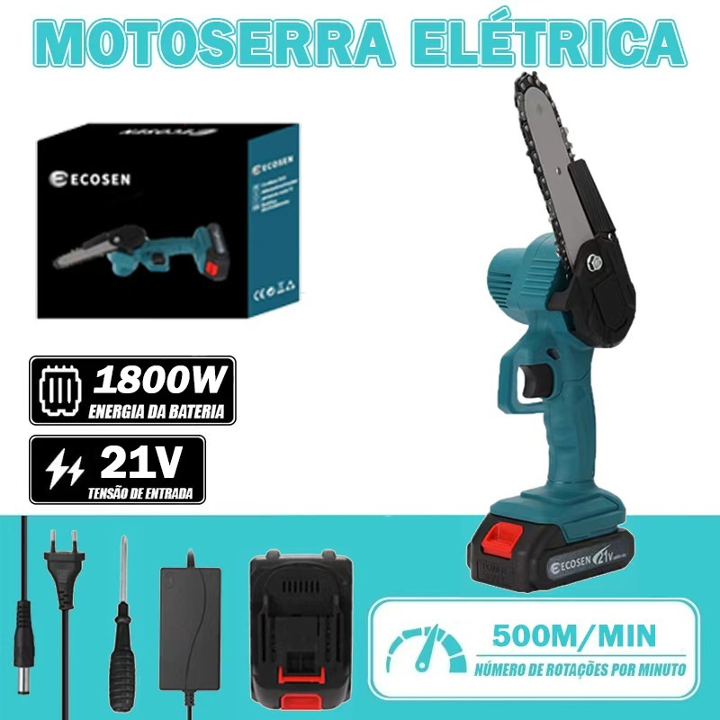 Mini Motosserra Elétrica 6 Polegadas 21v Bivolt Portátil Corta Tudo 2 Baterias