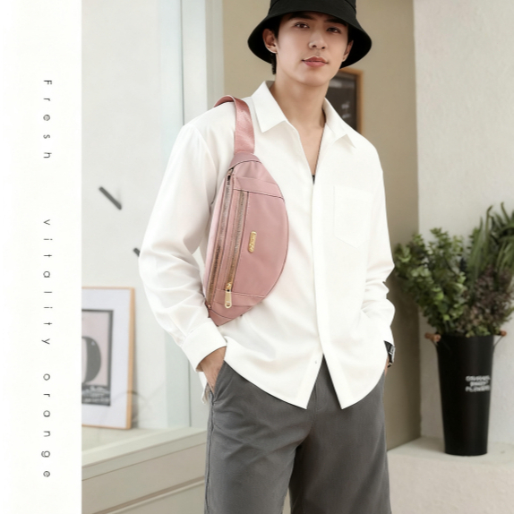 Bolsa Masculina e Feminina Transversal Feminina Pochete em Lona Ajustável para Cintura e Peito