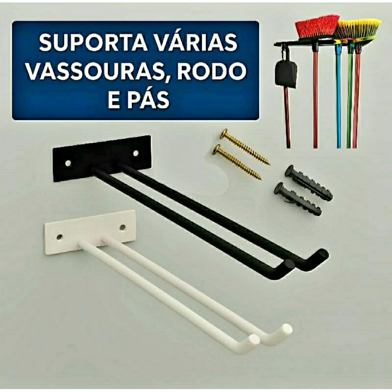 Suporte Porta Vassoura e Rodos de Parede Organizador de Ferro em Oferta na Shopee