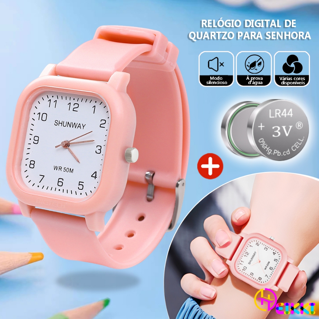 Relógio Feminino De Quartzo Cores De Macaron a Prova D água Relógio LED Para Exames Estudantis em Oferta na Shopee