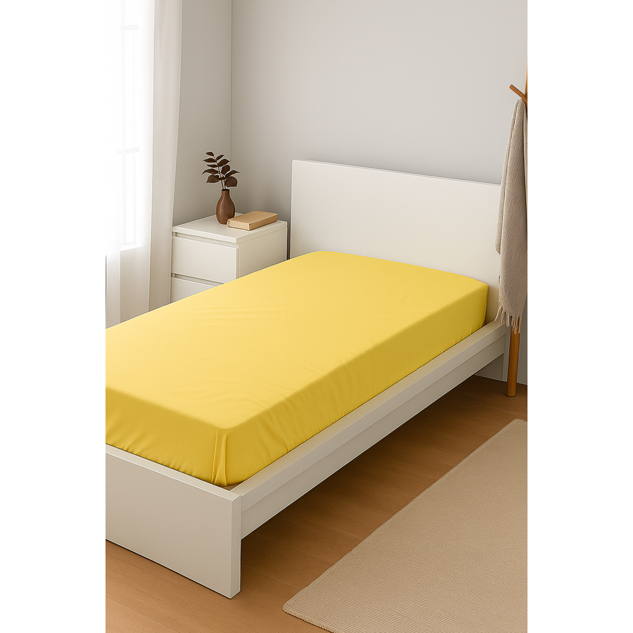 Lençol Solteiro Percal Amarelo 100% Algodão Elástico Colchão Até 1,88x0,88x30 Maria Flor