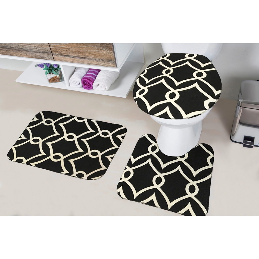 Kit 3 Peças Tapete Antiderrapante de Banheiro Secagem Rápida Chuveiro Vaso Pia Tampa Luxo Jogo