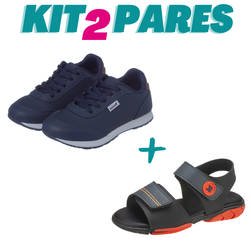 KIT 2 PARES Tênis Infantil Menino Jogging Marinho e Papete Preto com Cinza Kidstep em Oferta na Shopee