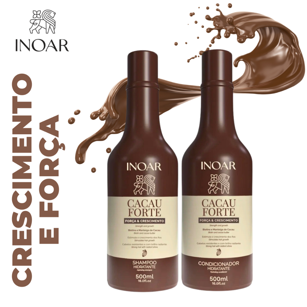 Inoar . Kit Shampoo e Condicionador Cacau Forte Crescimento e Força 500ML.