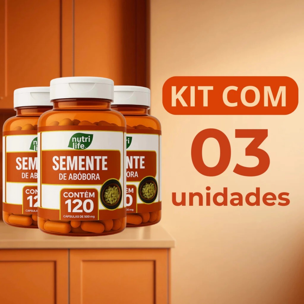Kit 3 Unidades Semente de Abóbora 500mg 120 Cápsulas