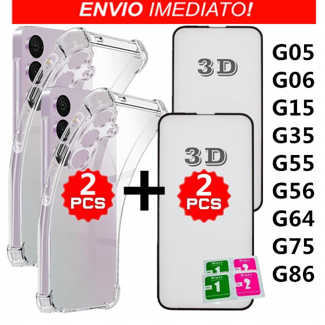 KIT 2 Capa Capinha Anti Shock iPhone + 2 Pelicula Vidro 3D Para MOTO G05 G06 G15 G35 G55 G56 G64 G75 G86 em Oferta na Shopee