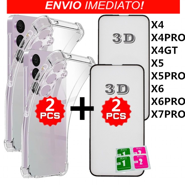 KIT 2 Capa Capinha Anti Shock iPhone + 2 Pelicula Vidro 3D Para Xiaomi Poco X4/X4 PRO X4GT X5/X5 PRO X6/PRO X7 PRO