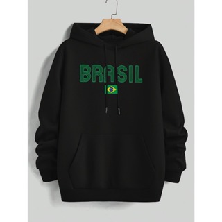Moletom Com Capuz Casual Masculino Blusa De Frio Canguru Com Estampa Brasil em Oferta na Shopee
