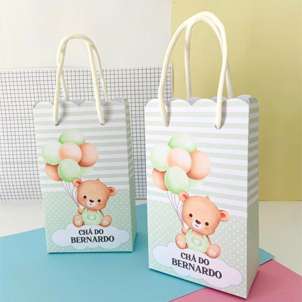 Sacolinha P CHÁ DE BEBÊ URSINHO VERDE| chá de fraldas|reveleção| lembrancinha|caixinha personalizada