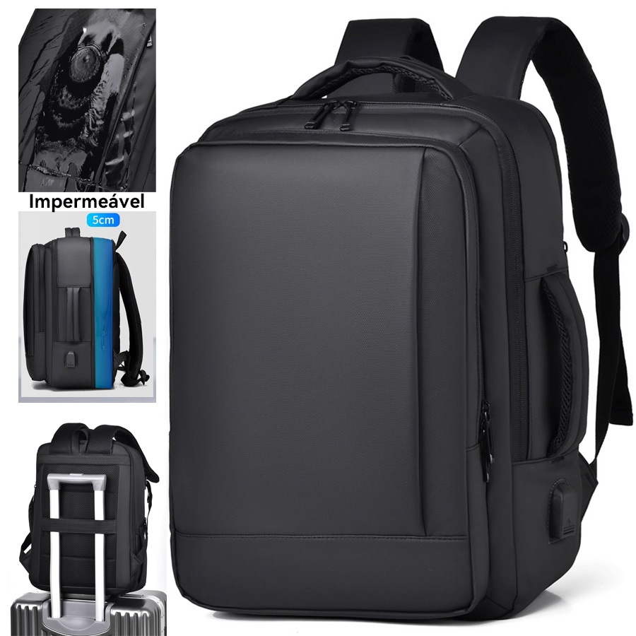 Mochila masculina com cinto impermeável para expansão e reforço de capacidade
