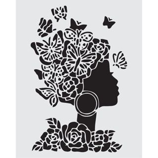 CUT0089 - Stencil Pintura 20X25cm Mulher Floral Borboletas Mylar 190 Micras em Oferta na Shopee