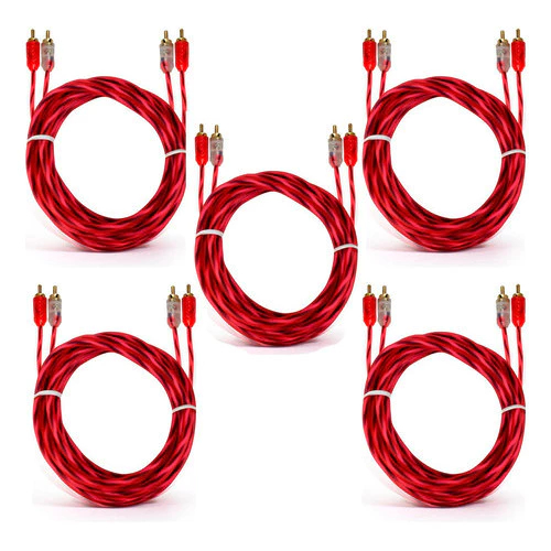Kit 5 Cabo Rca Cristal Matte 1m E-Tech Injetado Para Som Automotivo