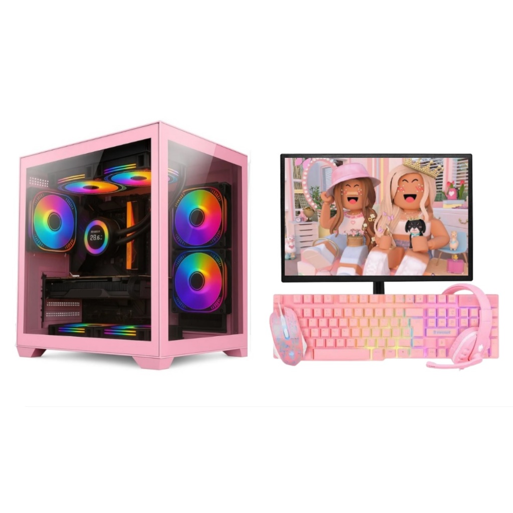 PC Gamer Rosa Pink Completo - Roblox/Free fire - Teclado, Mouse, Headset Rosa