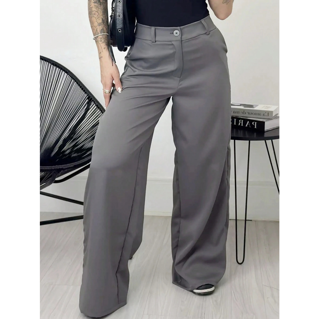 Calça Feminina Pantalona Alfaiataria Elegante Tendência Com Cinto Bolso Cintura Alta Disfarça Barriga em Oferta na Shopee