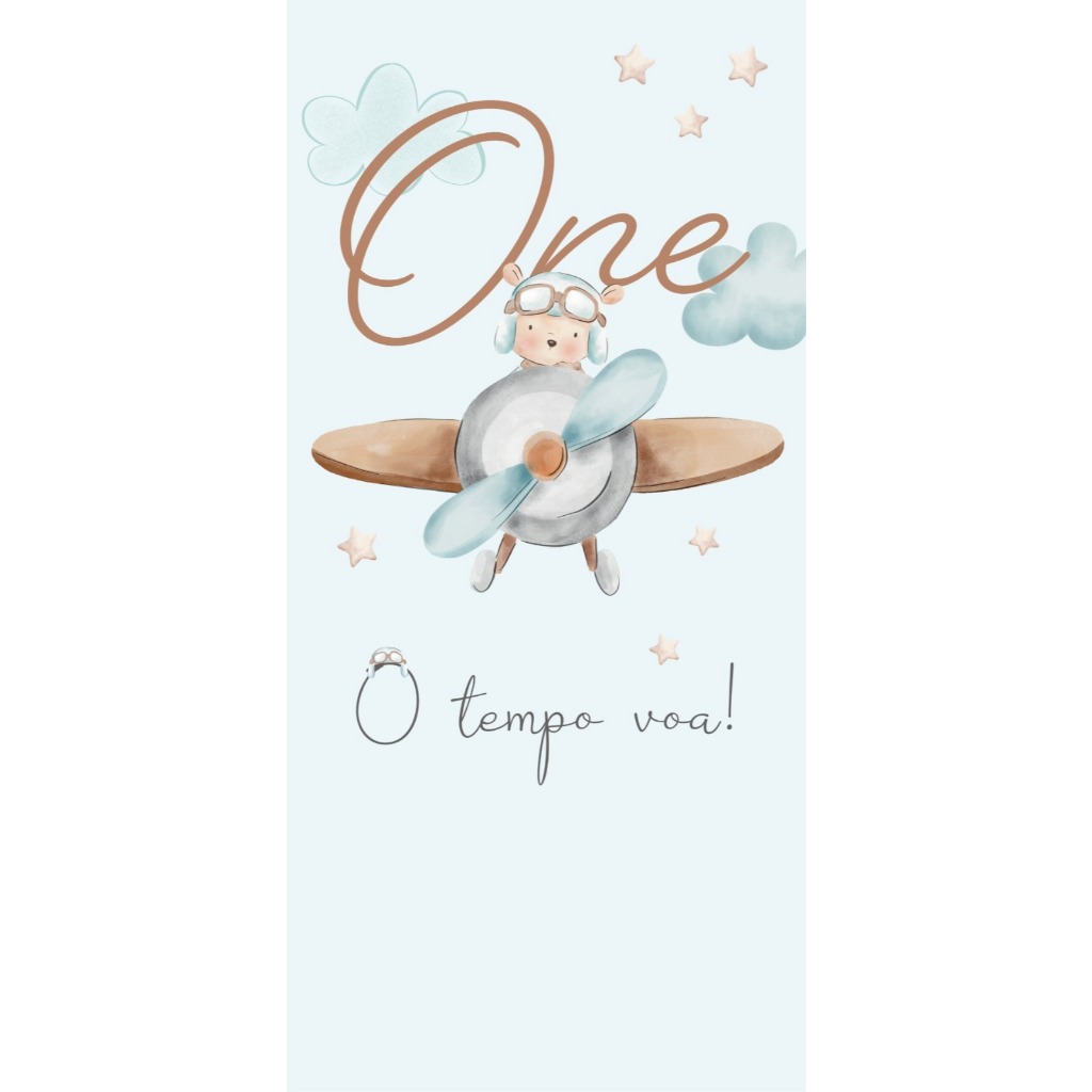 PAINEL PARA FESTAS, URSINHO AVIADOR AQUARELA AZUL, VERTICAL 2X1 SEM ELÁSTICO OU ROMANO 2X1 COM ELÁSTICO
