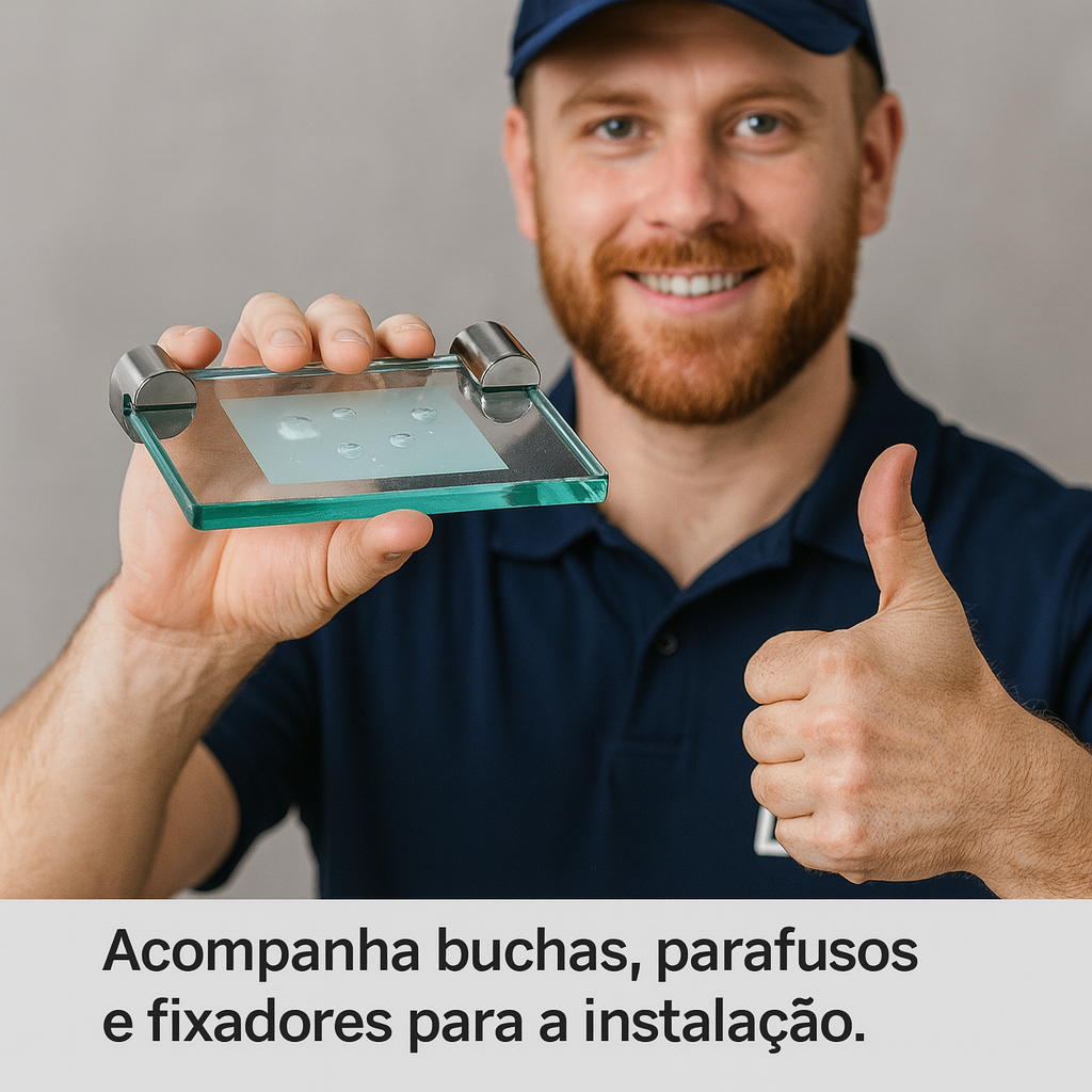 Saboneteira de Vidro 8mm Reto Jateado Lapidado Com Acessórios