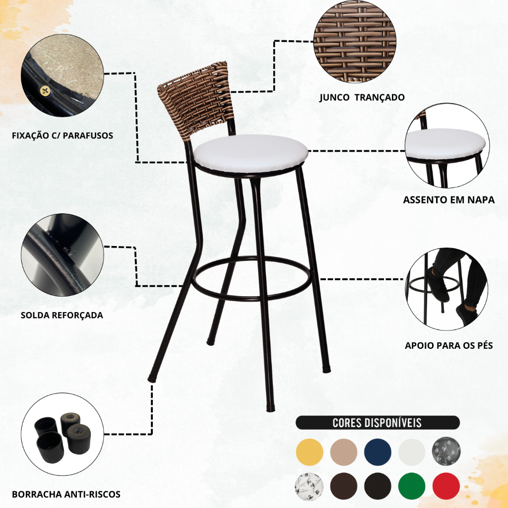 Banqueta Americana Alta Flex Junco Cappucino Bar Bistro de Junco Fibra Sintetica em Oferta na Shopee