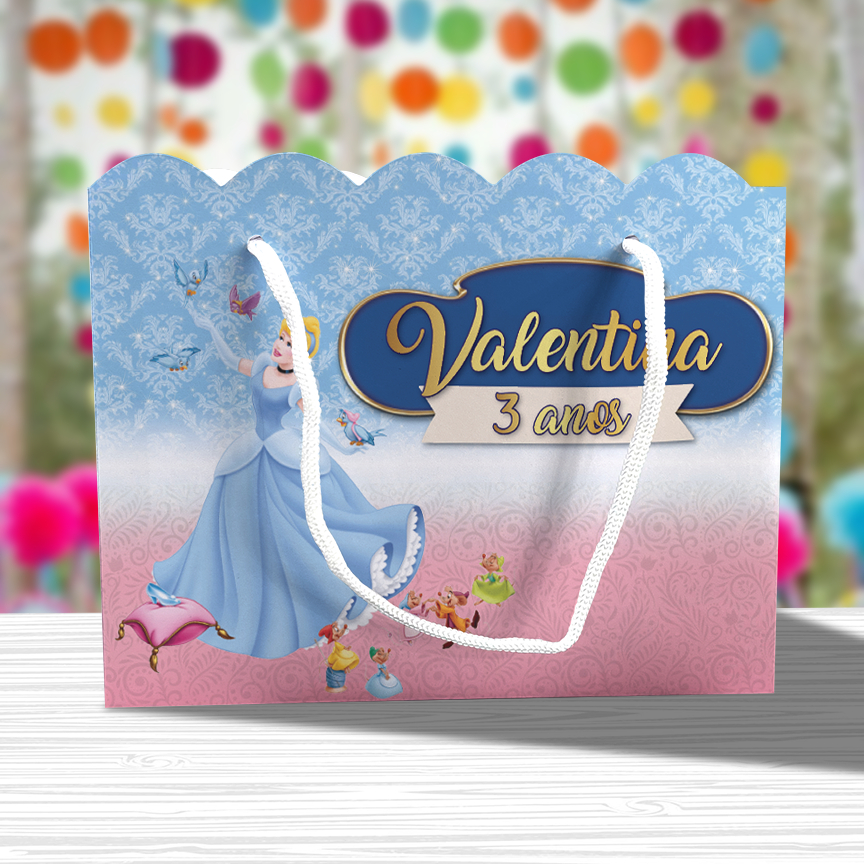 Sacolinha de Festa Cinderela Lembrancinha Personalizada Kit Festa Sacola Ondulada Princesa