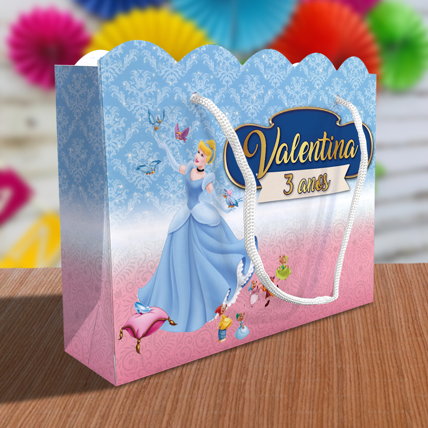 Sacolinha Cinderela Ondulada Personalizada Kit Festa Lembrancinha Princesa Princesas Sacola