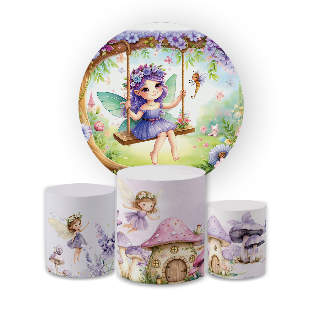 Kit Capas Festiva Para Painel Cilindros Decoração Lançamento Fadinha Lilás Fada Bibi Paineis