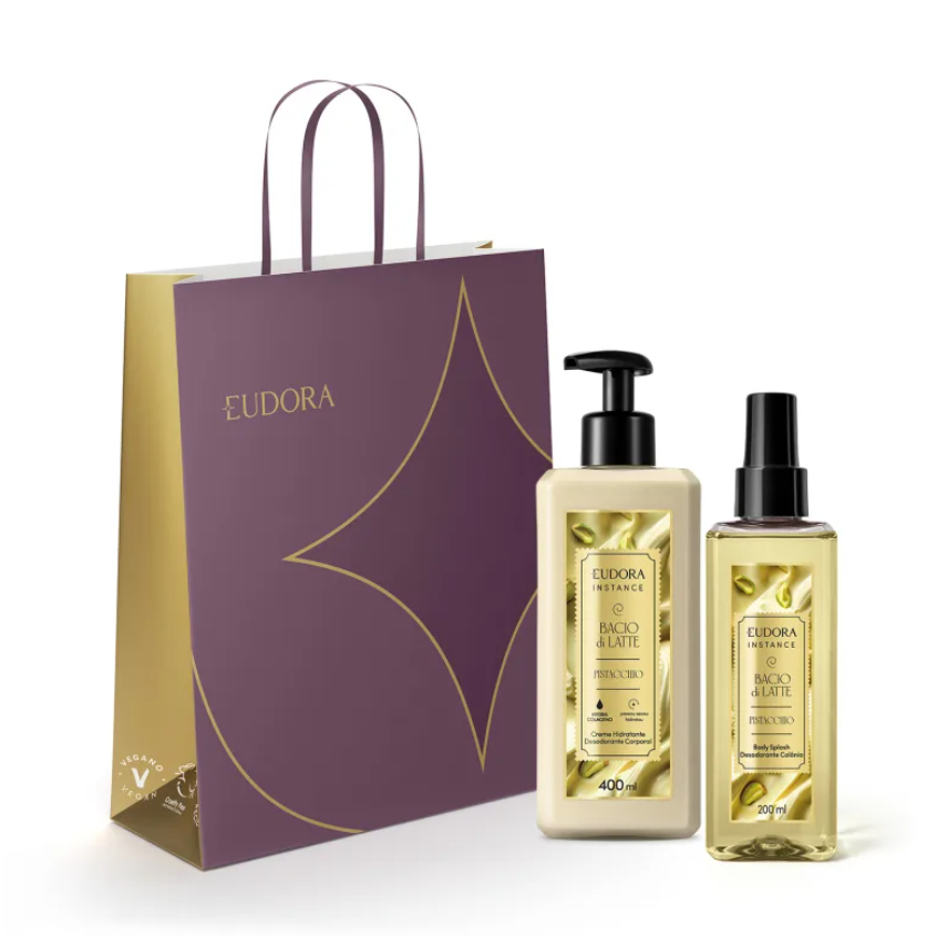 Instance Pistacchio: Body Splash Colônia 200ml + Creme Corporal 400ml + Sacola Presente Eudora