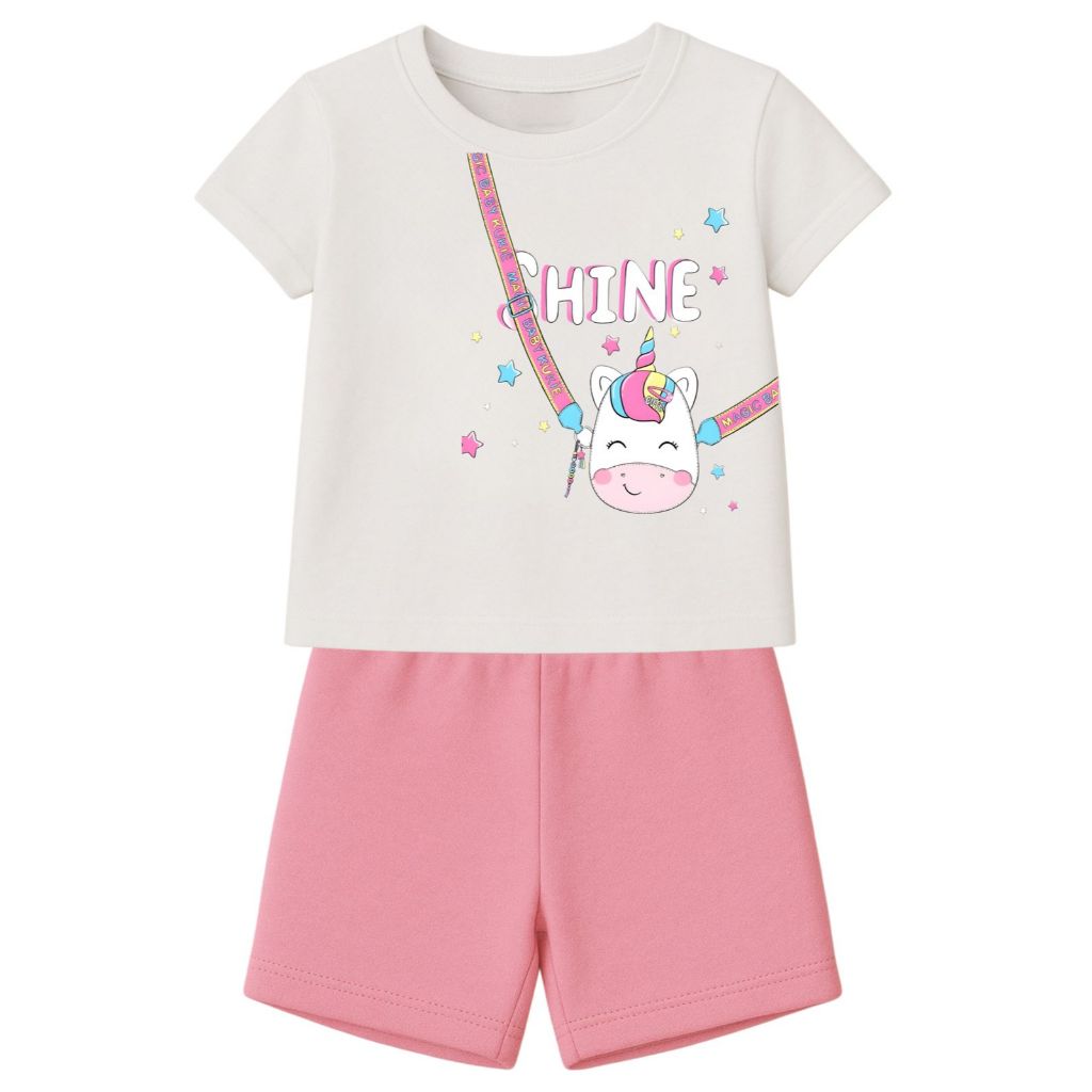 Conjunto Infantil Menino e Menina com Short Moletinho e Camiseta Algodão