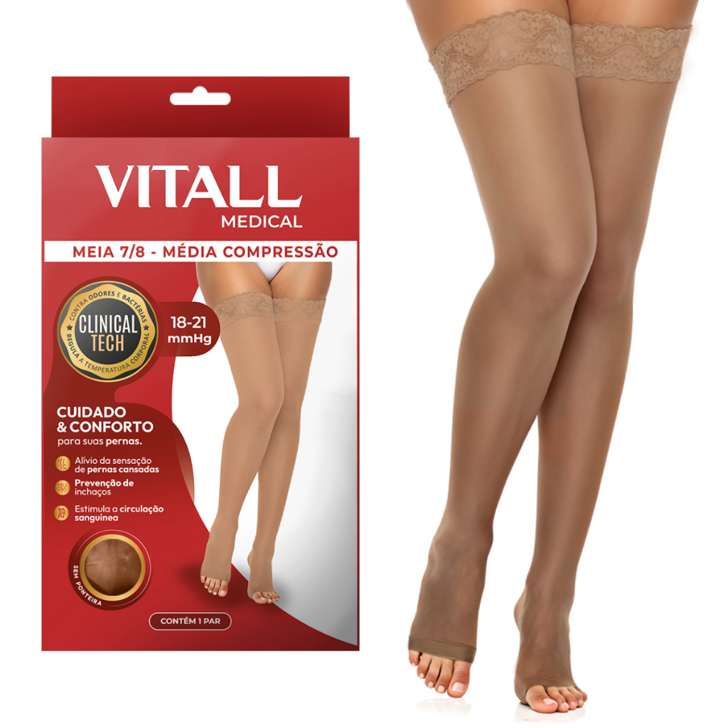 Meia 7/8 Vitall Medical 1712 Média Compressão Sem Ponteira 18-21 mmHg Feminino em Oferta na Shopee