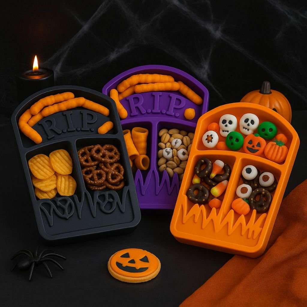 Bandeja Petisqueira Lápide Rip Zumbi Decoração Halloween Plástico Doces Petiscos Dia das Bruxas
